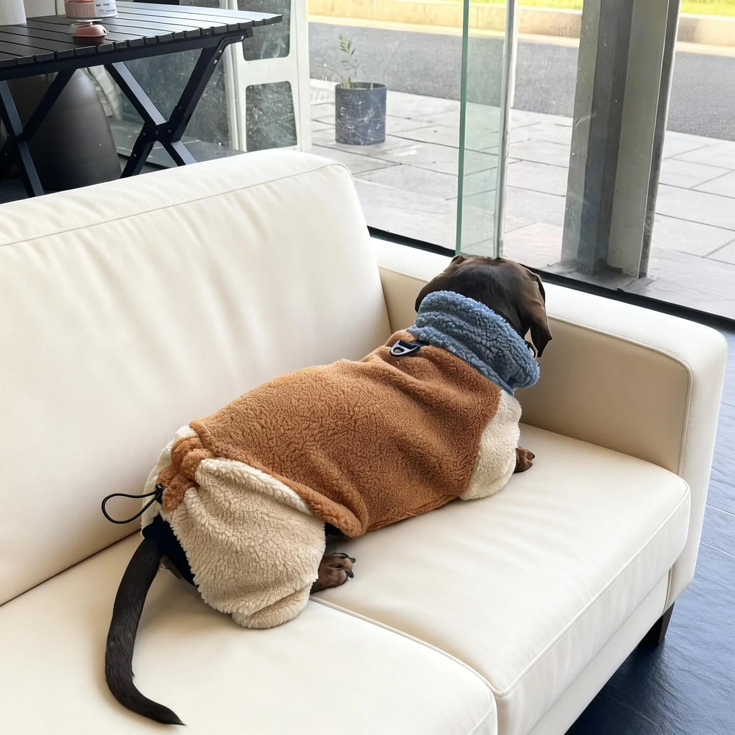 close-up of lambswool dachshund sweater showing soft warm fabric