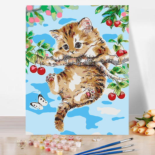 Cat hanging on a tree