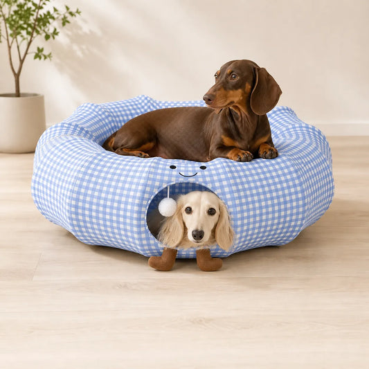Dachshund Bed | Tunnel Burrow Cave + Open Cushion | All-Season | ArtisanUni