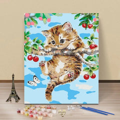 Cat hanging on a tree