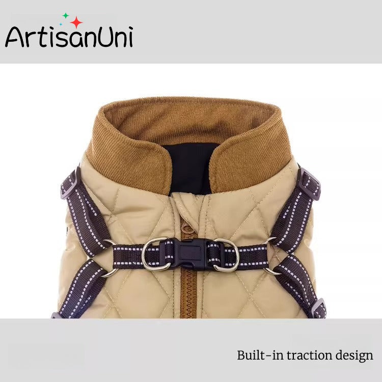 close-up of fleece-lined dachshund harness vest showing padded interior
